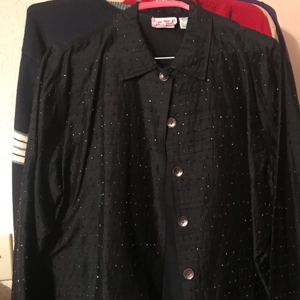 Chico’s Black Jeweled Blouse Size 3. (I would call it an XL or 16/18)